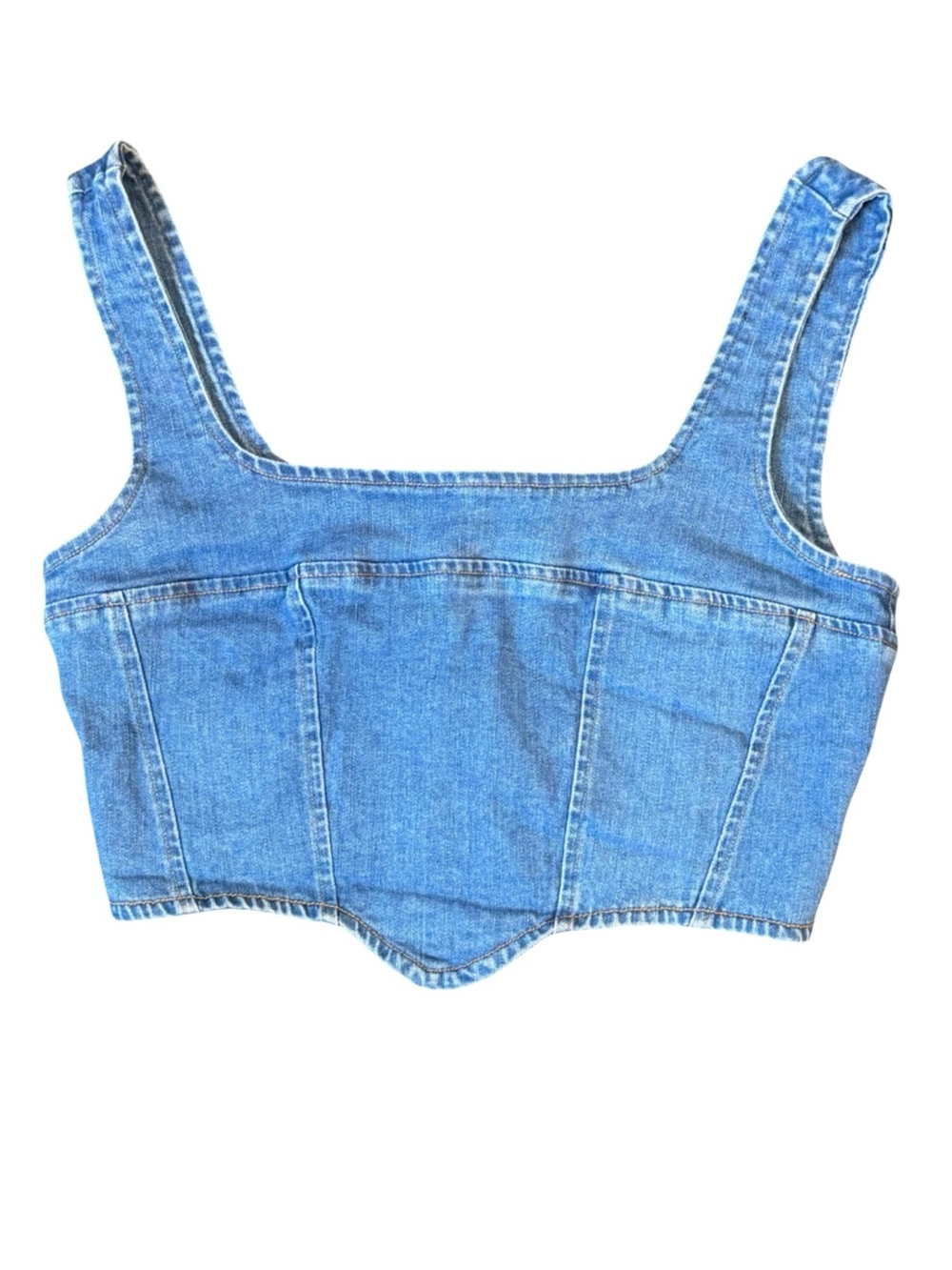 Olivaceous Light Blue Denim Cropped Zip Corset Style Top